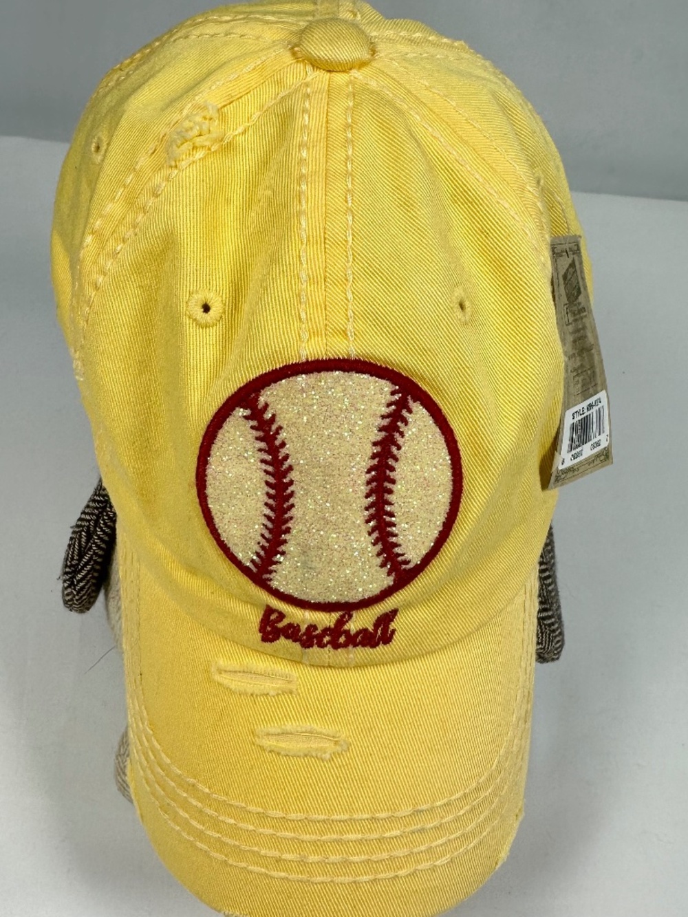Yellow Baseball Hat with Red and White Baseball Graphic and 'Baseball' Patch